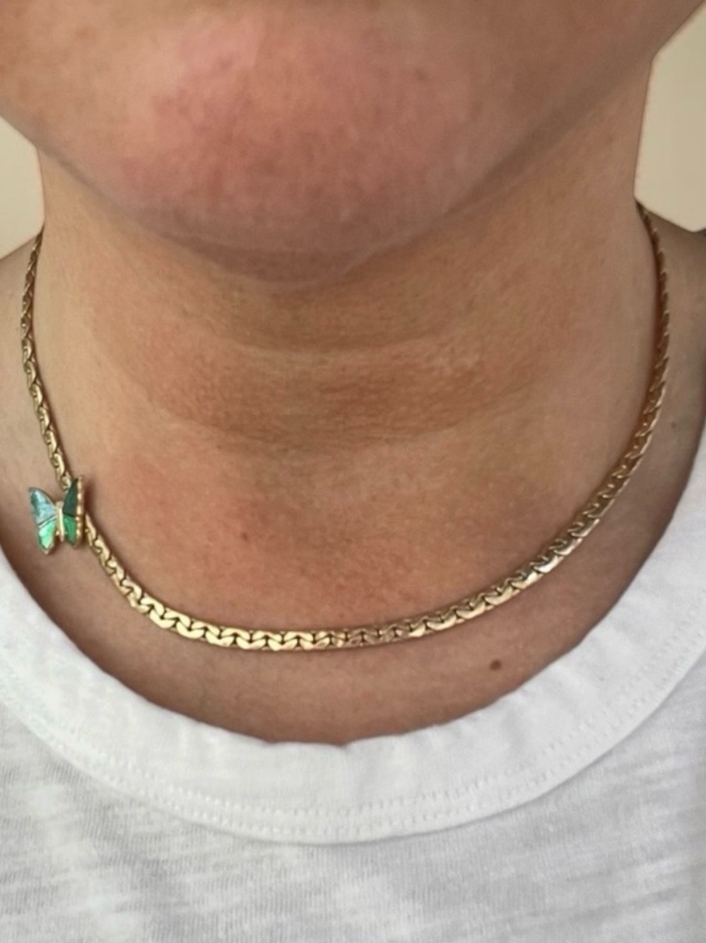 1970s Signed Avon Shy Butterfly Gold Tone Choker Necklace Vintage Signed